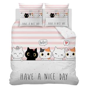 Linfye Funda Nórdica 135 x 200 Juego de Cama Gato Rosa Infa…