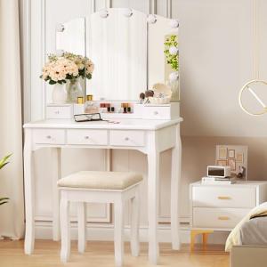 ANWBROAD Tocador con Espejo Plegable Blanco y 10 Bombillas…