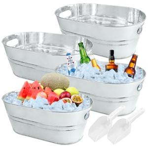 4 cubos de hielo galvanizados de 4 galones grandes de metal…