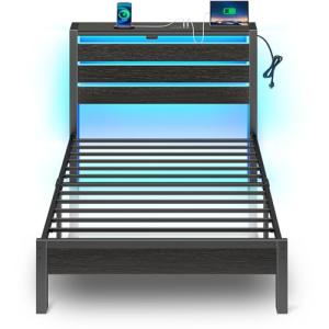 Rolanstar Cama Individual con LED, Marco de Cama de Metal c…