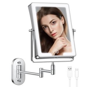 Espejo de maquillaje recargable con LED de aumento x10 para…