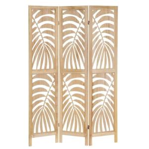 Biombo de 3 Hojas de Madera de paulonia Natural con Tallado…