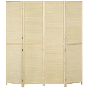 HOMCOM - Biombo interior de bambú con 4 paneles 180 x 180 c…