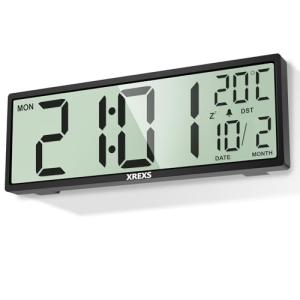 XREXS Reloj de Pared Digital de 14,5 Pulgadas, Hora, Calend…