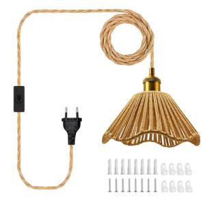 510 CM Lámpara Colgante de Cuerda de Cáñamo con Enchufe e I…