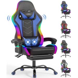 Devoko Silla Gaming con Masajeador y LED, Silla de Oficina…