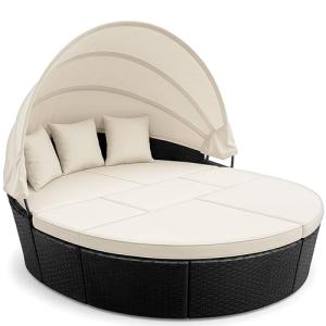 CASARIA Tumbona Redonda 2en1 Ø226cm Poliratán Cama Isla Ext…