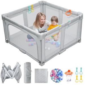 FUNKICHEN Parque Infantil Bebe 127×127 cm Plegable y Fácil…