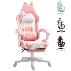 HOMCOM Silla Gaming con Orejas Silla Gamer Reclinable con A…