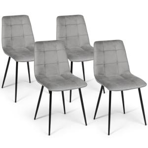 IDMarket - Juego de 4 sillas Mila de terciopelo gris claro…