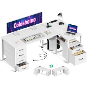 Coleshome Escritorio Esquinero con Cajones de Tela, Reversi…