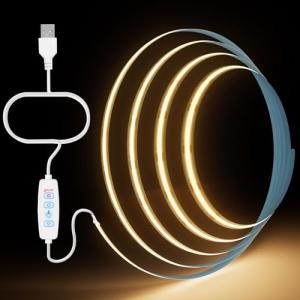 Aurevita Tira LED COB de 3 m, USB, 5 V, blanco cálido, regu…