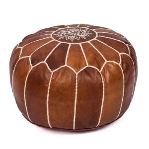 Puf de Cuero Marroquí Hecho a Mano - Marrón Oscuro - Reposa…