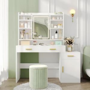 Hzuaneri Tocador de Maquillaje con Espejo, Luz LED de Brill…