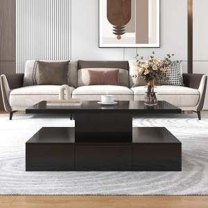 BENMWS Mesa de centro, mesa con cajones, lacado brillante,…