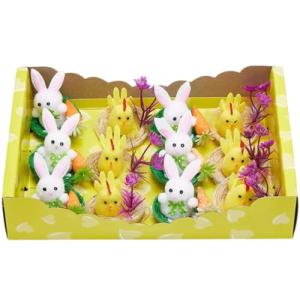 12 Piezas De Adornos De Conejito De Pascua/Pollito De Peluc…