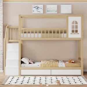 Litera para cama infantil, 90 x 200 cm, madera maciza, form…