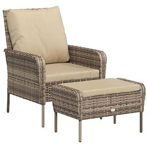 vidaXL Sillón de jardín con reposapiés ratán sintético marr…