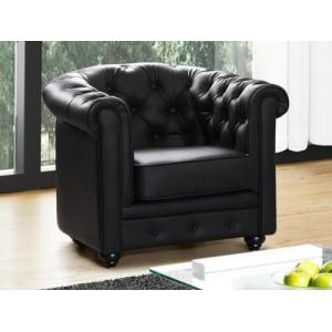 Vente-unique - Sillón Chesterfield - Piel sintética - Negro…