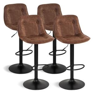 IDMarket – Juego de 4 taburetes de bar Denver marrón vintag…