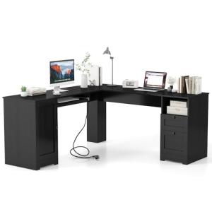 COSTWAY Escritorio Esquinero con Enchufes, Grande 168X168 c…