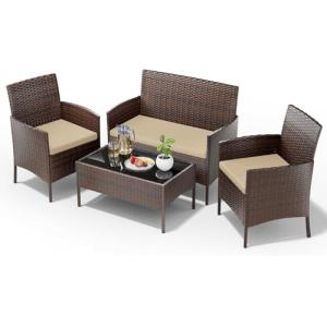 UDPATIO Conjunto de muebles de jardín de ratán sintético Fo…