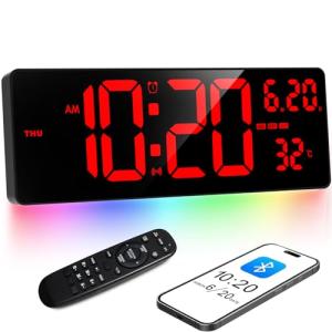 XREXS Reloj Digital de Pared con Bluetooth de 16,5", Sincro…