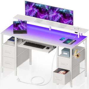 Escritorio con 4 Cajones, Escritorio Led Gaming, 2 Tomas de…