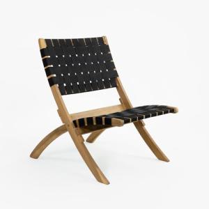 Vaukura Sillón de Madera de Acacia Trenzado Cinta Negra Ple…