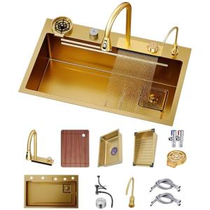Fregadero de cascada de acero inoxidable dorado de 68 × 45…