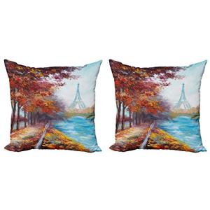 ABAKUHAUS Arte Set de 2 Fundas para Cojín, Torre Eiffel Des…