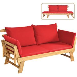 COSTWAY Sofá cama de 2 plazas de exterior de madera de acac…
