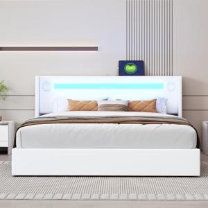 BENMWS Cama tapizada, cama con tira de luz LED, reproductor…
