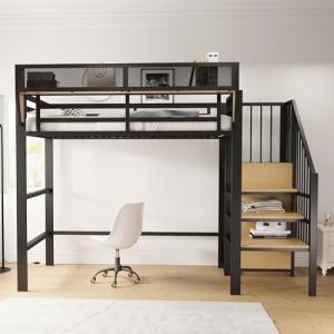 Kebnor Cama alta con escalera de seguridad y compartimento…