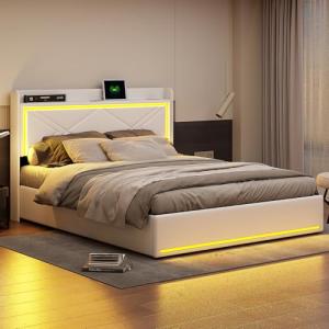 Cama de matrimonio de 160 x 200 cm, cama de adultos con LED…