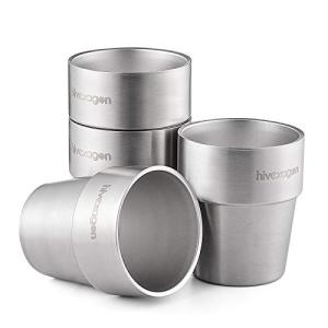 Hivexagon Juego de 4 Tazas de Doble Pared de Acero Inoxidab…
