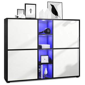 Vladon Highboard Cuba V3, Negro Mate/Blanco Mate con LED -…