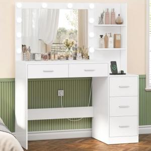 FIONESO Mesa de Maquillaje Grande Con Espejo y Luces LED, 5…