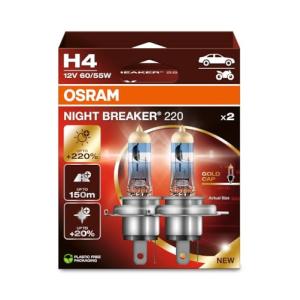 OSRAM NIGHT BREAKER 220, H4, 220% más brillo, lámpara de fa…