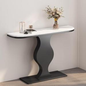 Consola Negra Fina de 30 cm con Tablero de losa de Roca, Mo…