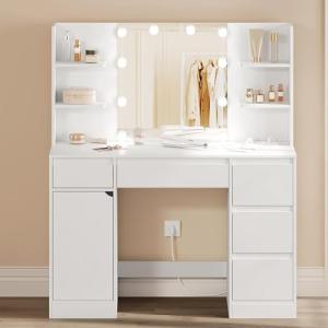 WOLTU Tocador con Luces y Enchufes, Brillo Ajustable, Tocad…