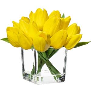 14 flores artificiales en jarrón de tulipanes falsos de tac…