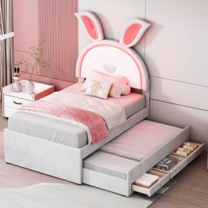 Moimhear Cama infantil tapizada 90 x 200 cm, tela de tercio…