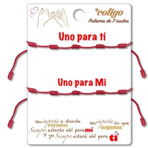 cotigo, Pulsera Roja de 7 Nudos con Amuleto en Acero, Suert…