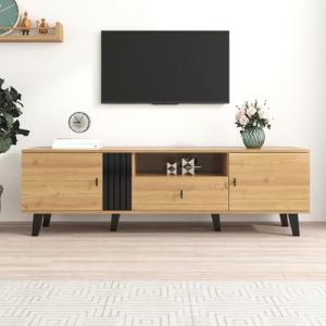 KOMHTOM Mueble de TV en madera y negro, aparador con cinco…