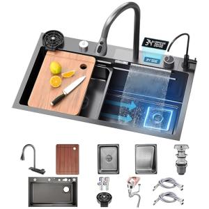 KOOGIMDDR Fregadero de cocina de 68 × 45 cm con cascada, lu…