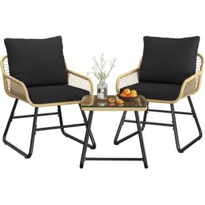 Yaheetech Conjunto de Muebles de Jardín 3 Piezas, Estilo Bi…