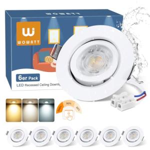 wowatt 6 Pack Focos LED Interior Techo Regulable, 6W 640LM…