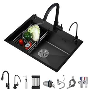 KELINGOUD Fregadero de cocina de acero inoxidable, color ne…