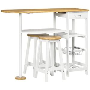 HOMCOM Set de Mesa de Bar con 1 Cajón 2 Estantes Cesta Extr…